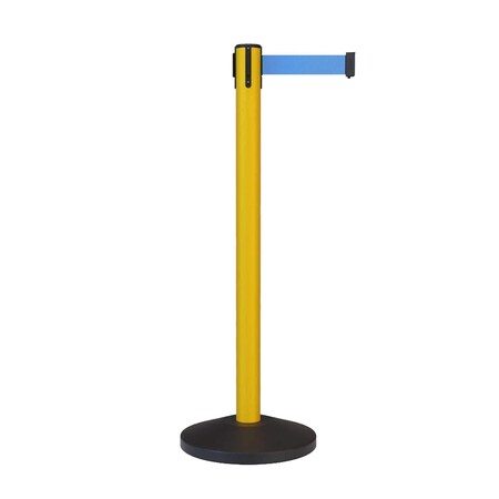 Montour Line Stanchion Belt Barrier Yellow Post 11ft. Light Blue Belt ES400-YW-LBL-110